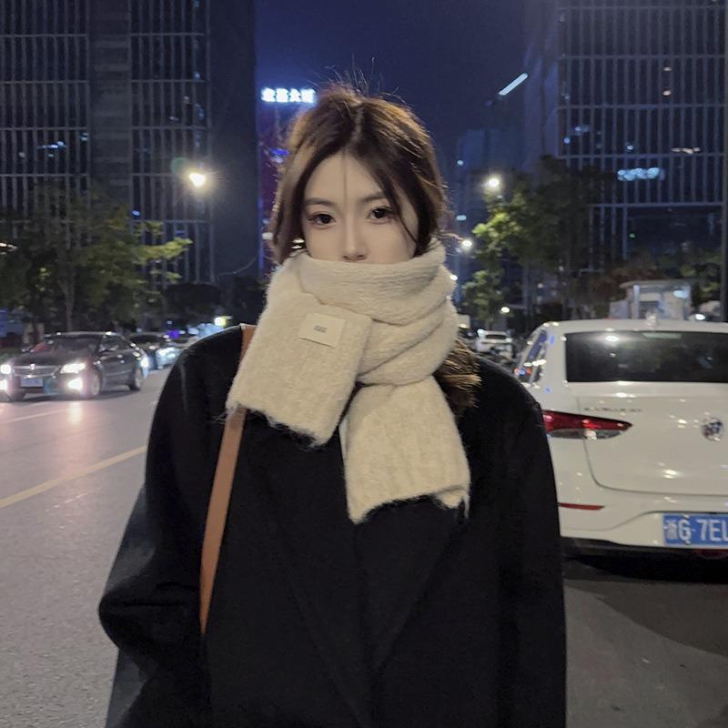 Wind containing wool purple scarf girls autumn and winter white wool warm thickened student scarf