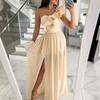 Summer Sleeveless Off-the-shoulder Ruffled Hem Split Dress Women's Holiday Party Party Women's Long Skirt Elegant, Generous and Simple