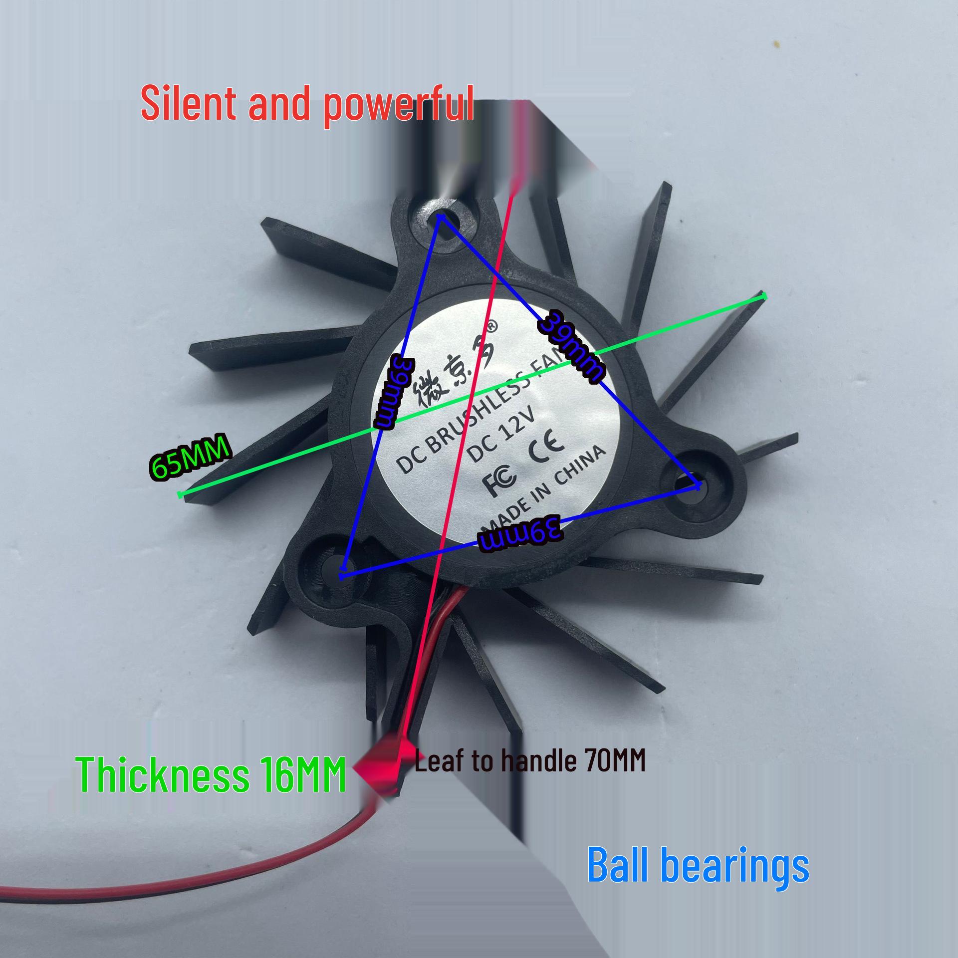 

Silent Large Airflow 70MM Teapot Fan with 39MM Hole Spacing and 65MM Ball Bearing for Graphics Cards A1 Plug