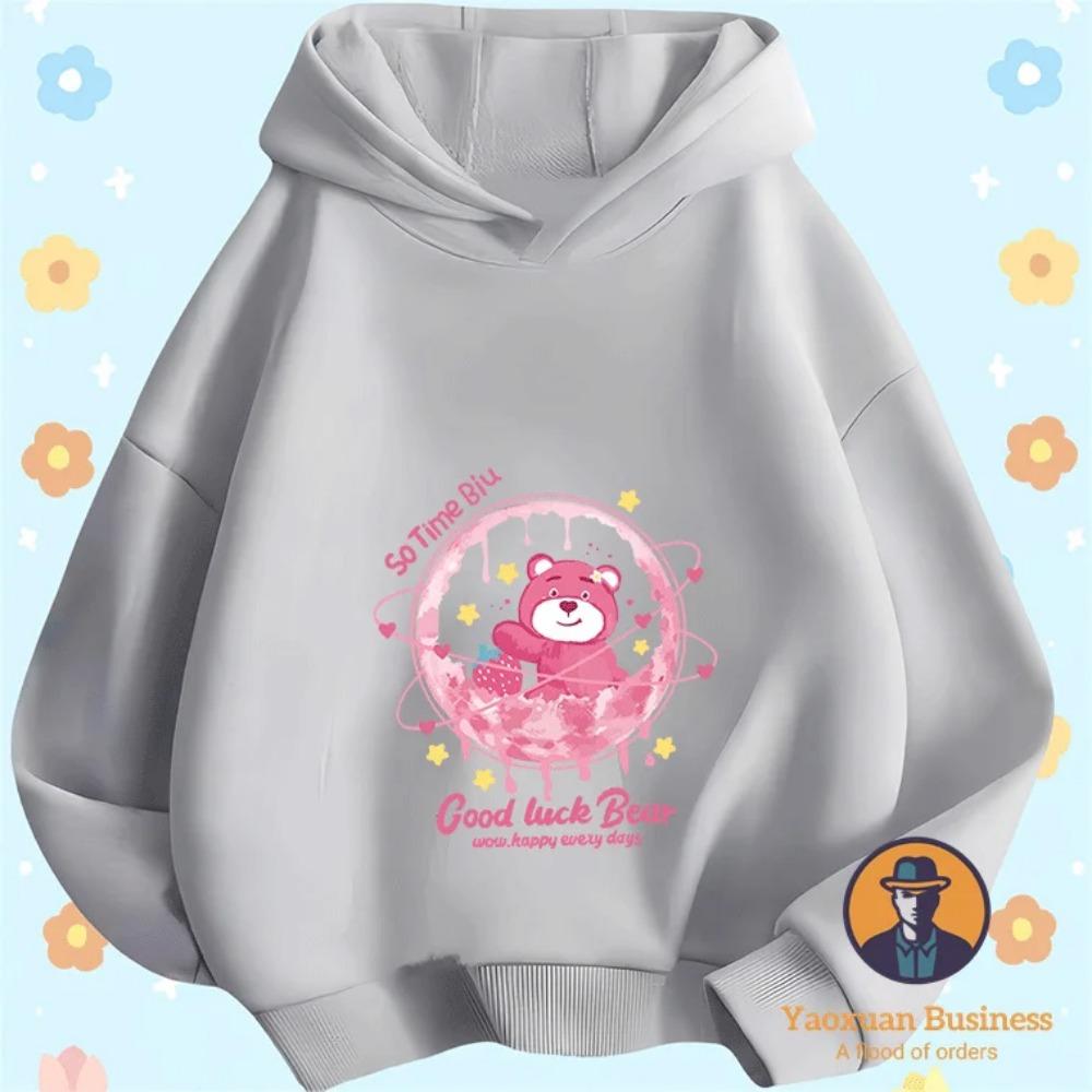 Fashion 2025 Hug Bear Boys' and Girls' Hoodies Cute Cartoon Print Windproof and Warm Autumn/Winter New Collection