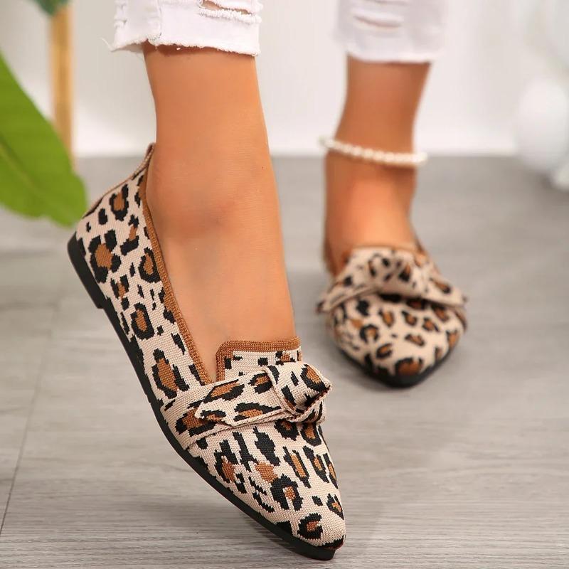 Women's Loafers Bowtie Luxury Flats Knitted Slip Breathable Comfortable Shoes Casual Pointed Toe Walking Loafers Footwear