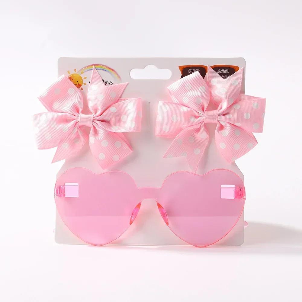 Lovely Sparkling Butterfly Hair Clip Hair Accessories Glasses Set Fashion Wave Point Kids Hairgripes Love Glasses Girls Headwear