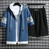 Summer Men's Cardigan Sweatshirt Set Tracksuit Casual Sets Men's Sportswear Hooded Short Sleeve Set Tshirts+Short 2PCS Sports Suit Loose Clothing