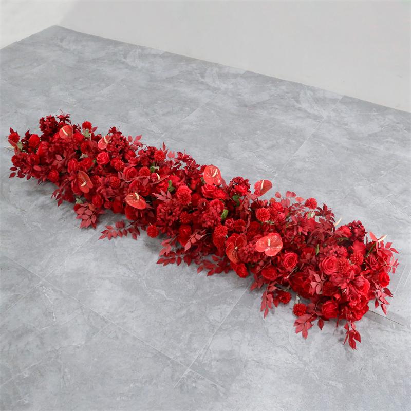 UFlower 200cm Artificial Red Hydrangea Flowers Row Runner for Wedding Backdrop Table Centerpiece Party Decor Event Wall Props