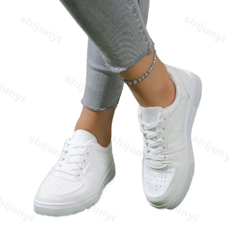 Women's White Sneakers 2025 Spring Autumn New Breathable Outdoor Non Slip Flats Comfortable Lace Up Height Increase Casual Shoes