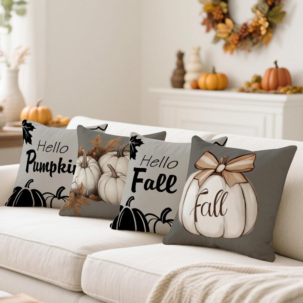 Herfst Grijze Pompoen Thema Kussensloop Bedrukt Polyester 45X45Cm Sierkussenhoes Decoratief Bankkussen Kussensloop Huisdecoratie