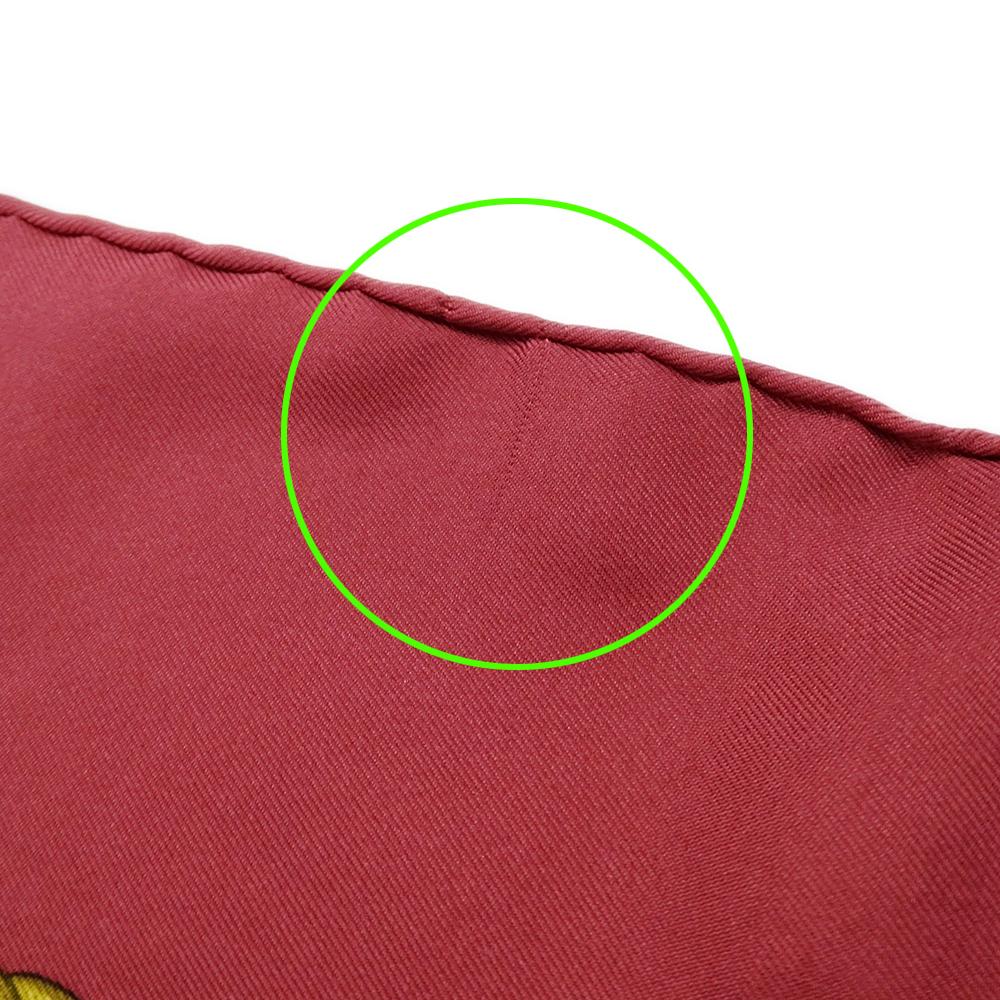 [USED]Hermes scarf for brand Carre Les Tambours Drums of the women, name, 90, (The Tambour), silk, red, stylish.