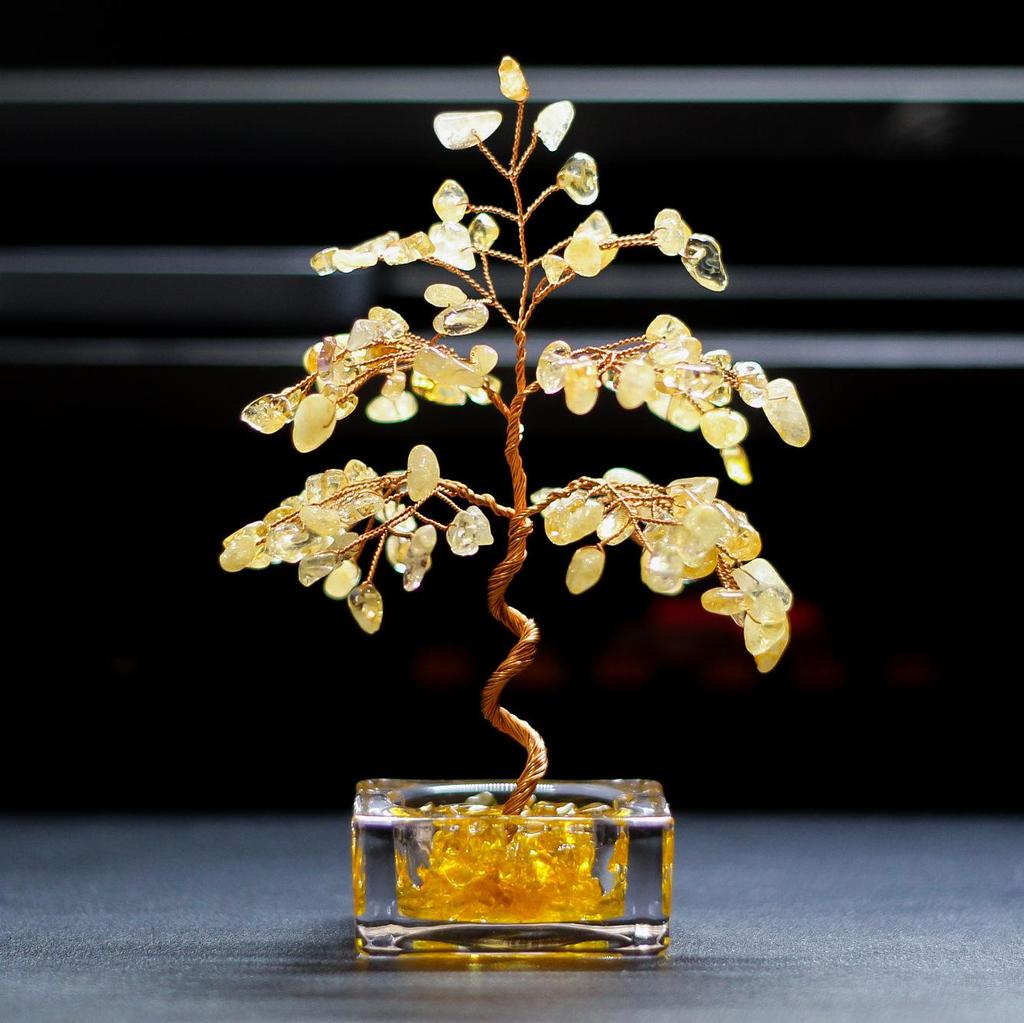 Citrine Gravel Crystal Money Tree Home Ornament Gift