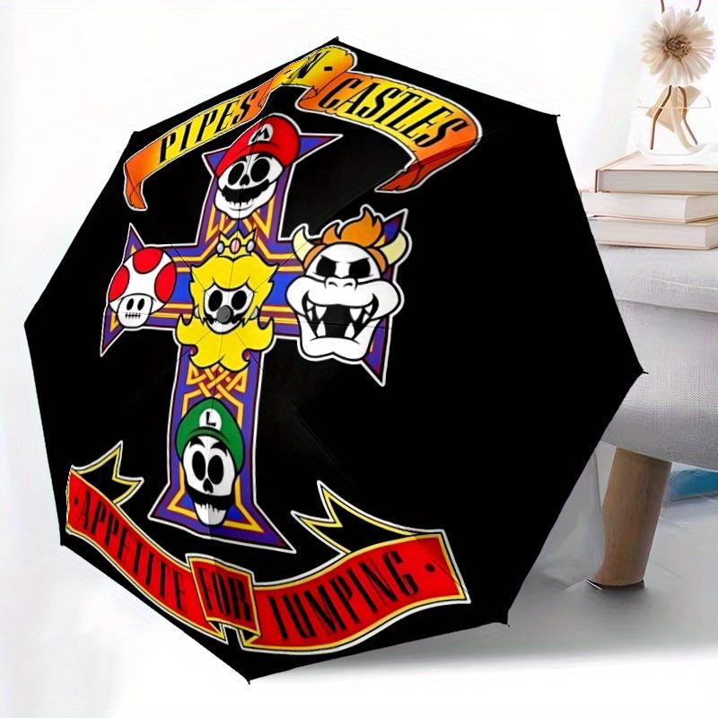 Mario Pipes Castles Automatic Open/Close Umbrella   Compact Travel Umbrella, 8 Rib Heavy Duty Construction, Ideal Gift, 134