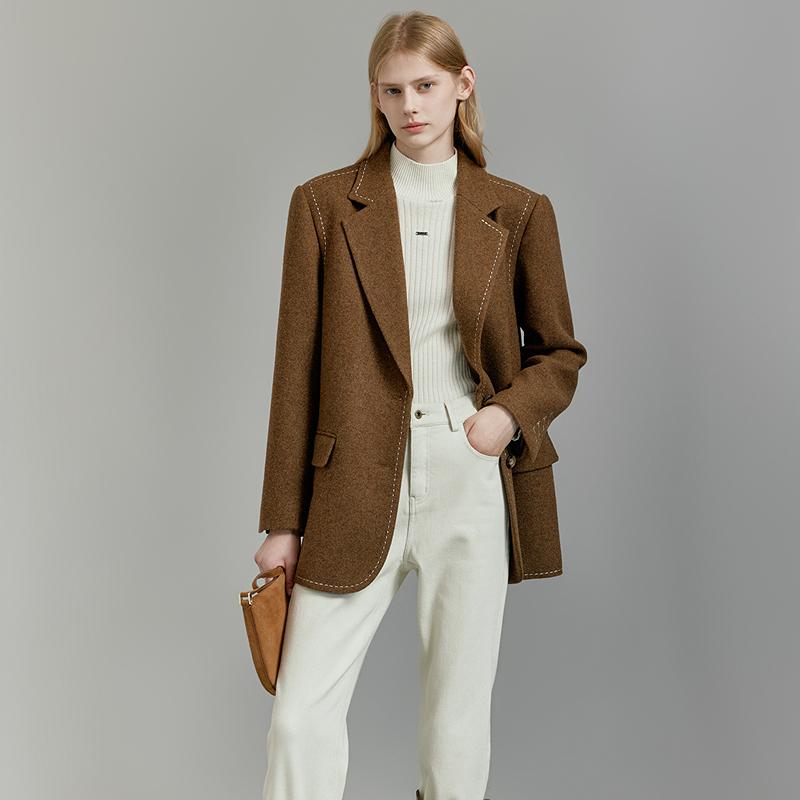 ELLE French Style Melange High-End Silhouette Fashion Design Dress Casual Loose Long Sleeve Jacket Wool Suit Coat Women jackets EX35948