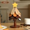 Foldable Christmas Tree Insulation Mat Set Wooden Kitchen Heat Resistant Pot Mat With Organizer Rack
