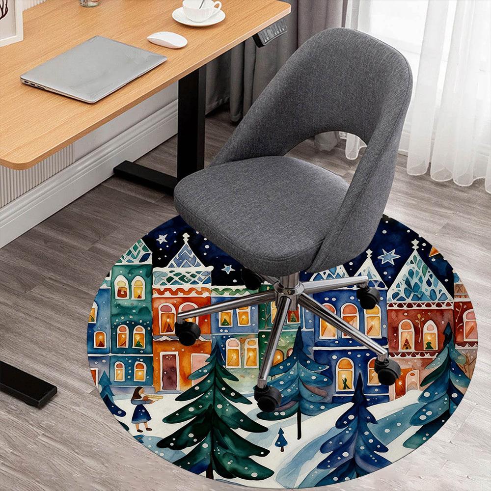 1pc Christmas Town Round Chair Mat Office Area Rug - Non-Slip, Floor Mat for Office, Bedroom, Ideal Home Decor Gift P0105118