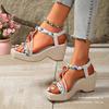 European and American Wedge Sandals Women's Bohemian 2025 New 43 Large Size Ethnic Elastic High-heeled Sandals