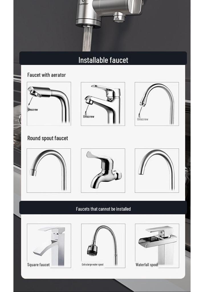 Stainless Steel Electric Instant Hot Water Faucet, No Installation Needed, for Hot and Cold Water Use In Kitchen