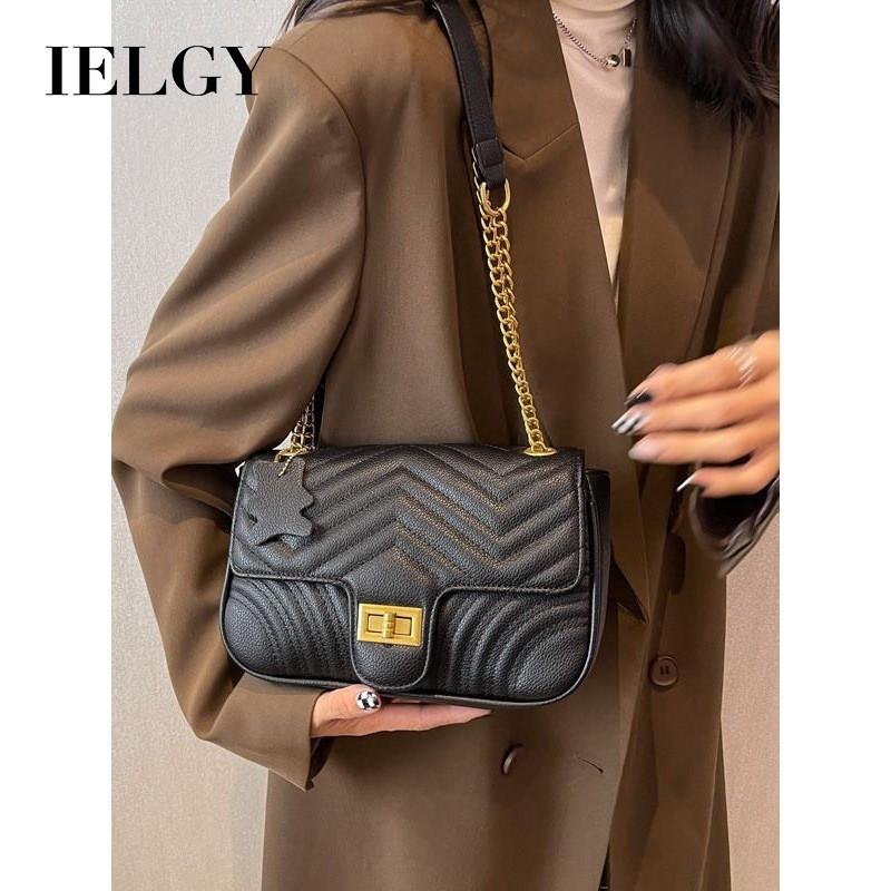 Ielgy Korean Version Chain Black Female Bag Fashionable All-Match Commuter Shoulder Messenger Bag