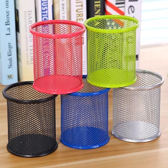Simple Iron Mesh Pen Holder for Office Supplies, Metal Mesh Ironwork Desktop Storage Bucket for Student Stationery