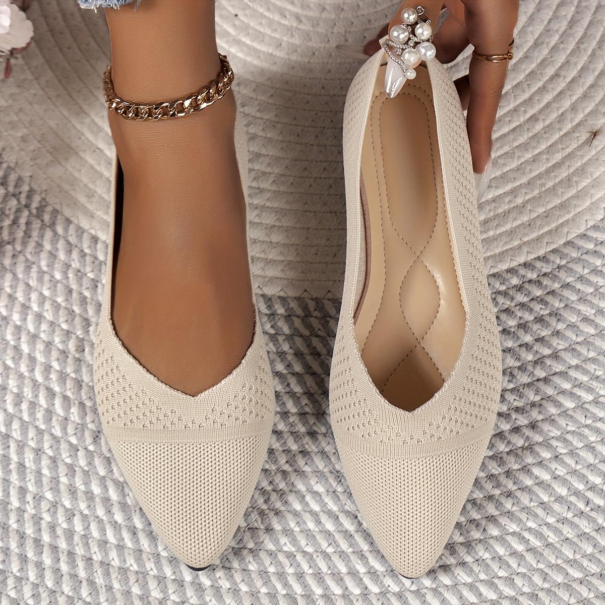Damen Strick-Loafer mit spitzer Zehenpartie - Atmungsaktive Slip-On Freizeitschuhe mit weicher Sohle - Leichte bequeme Schuhe für Arbeit & Alltag 43 beige