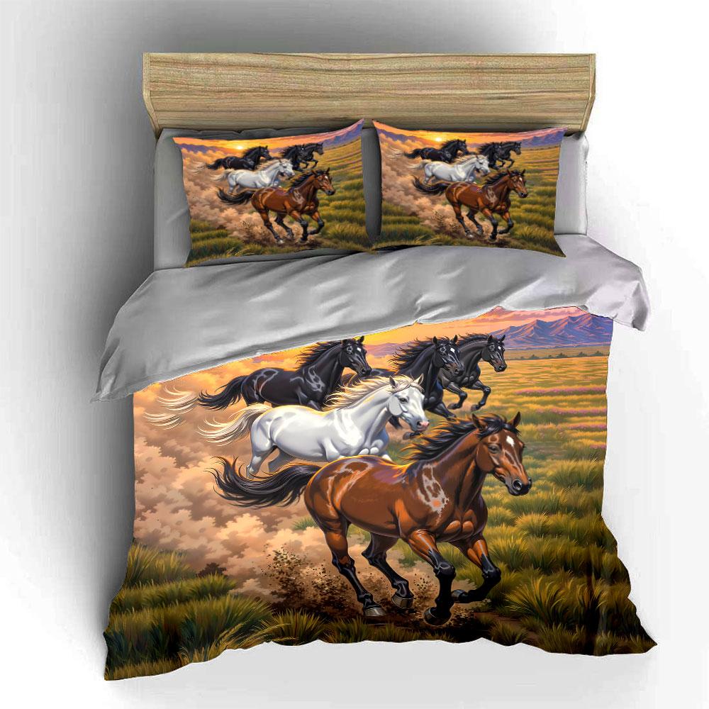 Galloping Horses at Sunset Bedding Duvet Cover Set Duvet Cover Pillowcases (1*Duvet Cover 2*Pillowcases, without duvet insert)
