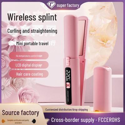 Portable Wireless Hair Straightener/Curling Iron, Long Battery Life, LCD Temp Display 220°C
