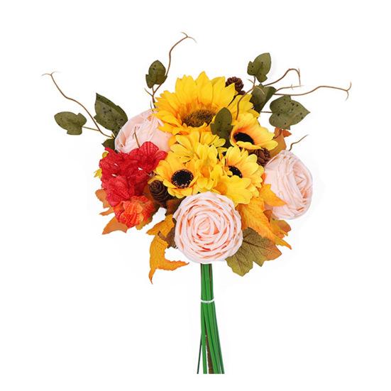 Fall Artificial Flower Bouquet Realistic Fake Silk Sunflower Halloween Thanksgiving Harvest Festival Indoor
