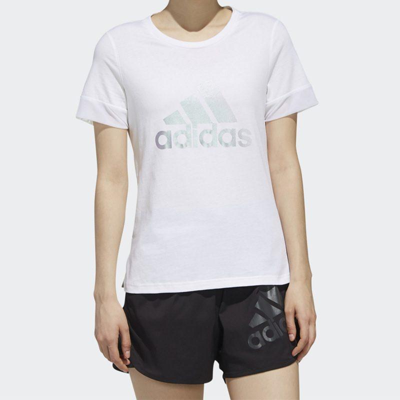 Adidas T Shirts Women's White Crew Neck Moderate Straight Fit DY8612