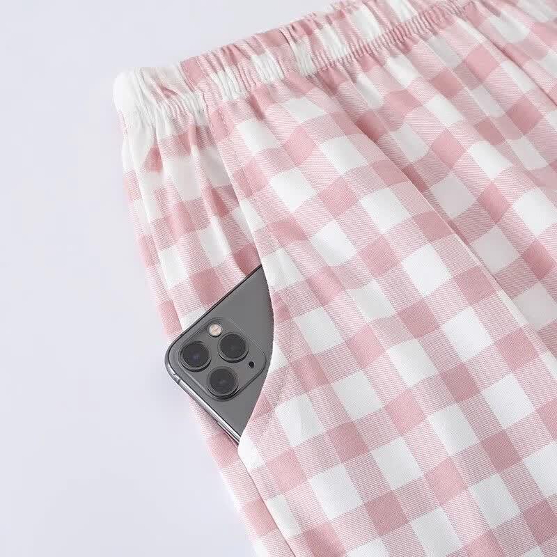 Langsha Women's Plaid Cotton Lounge Pants