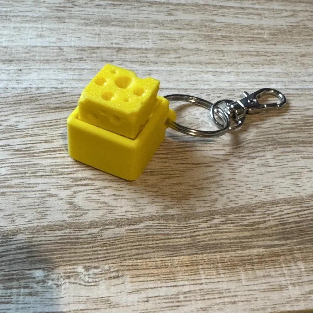 Simulated Cheese Block Fidget Clicker Keychain Creative Stress Relief Press Button Toy Cute Backpack Bag Hanging Ornament