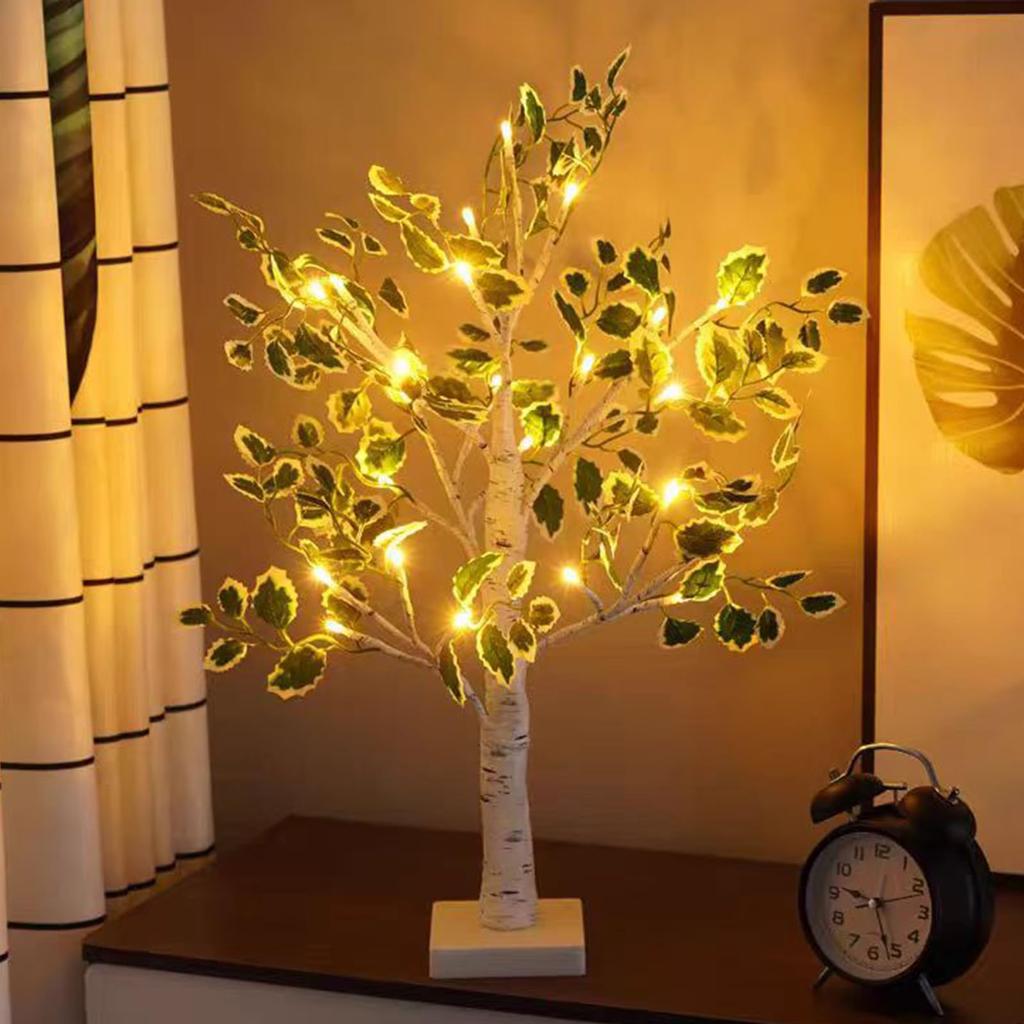 siawadeky Eucalyptus-Style Leaf Tree Lights Night Lights with 24 Bulbs, USB and LED Dual Power Supply, DIY Artificial Tree Lamp, Indirect Lighting,