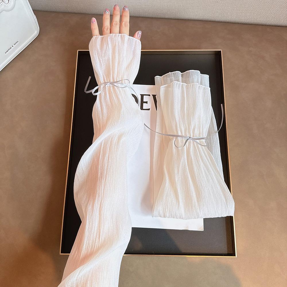 2pcs/set Thin Bow Gauze Sleeves Fingerless Yarn Arm Sunscreen Covers Cycling