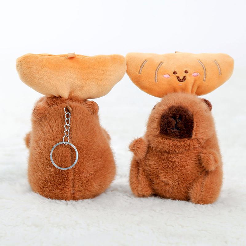 Cute Pulling Bull Horn Bun Capibara Capybara Plush Pendant Keychain Backpack Hangings Decoration Gifts