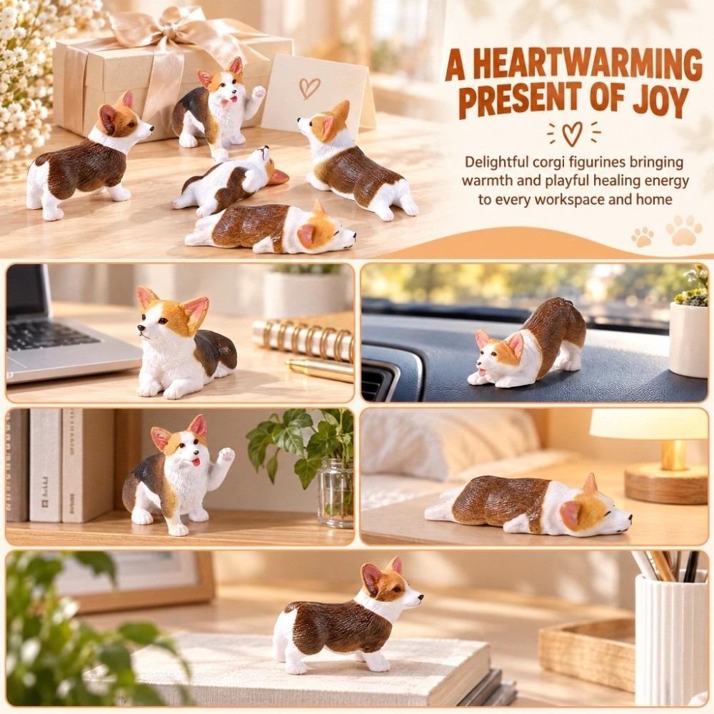 Mini Dashboard Ornament 3D Craft Aquarium Ornament Unique Mini Corgi Resin Figurine Car Decoration