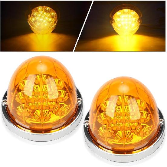 2PCS Watermelon Lights, 17 LED Dual Function Watermelon Light, Amber Lens With Stainless Steel Bezel Stop Turn Signal Marker Lights, For Kenworth