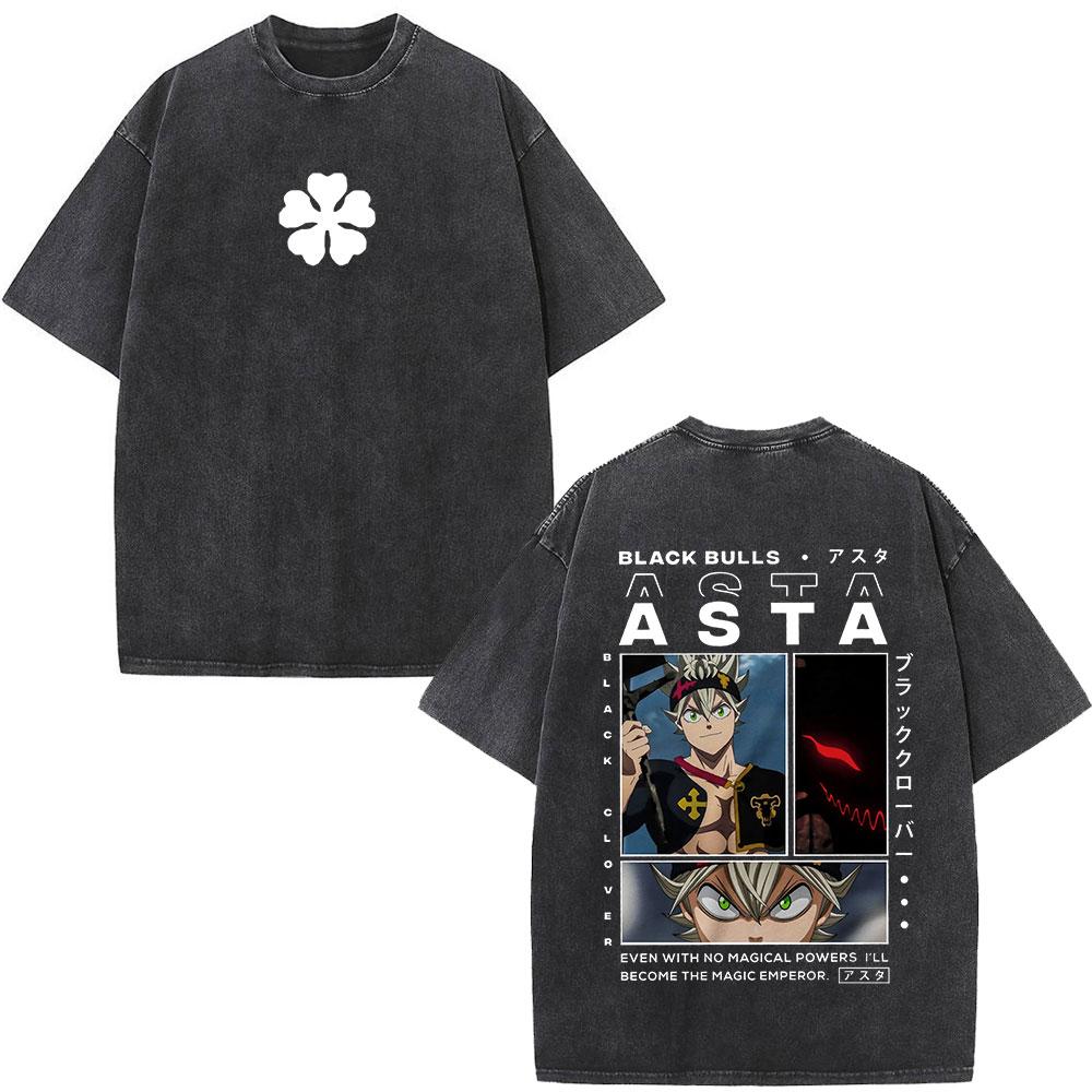 Black Clover Asta Japanese Anime Graphic T Shirt Vintage Washed T-shirt Men Women Clothing Oversized Cotton Short Sleeve Tees S