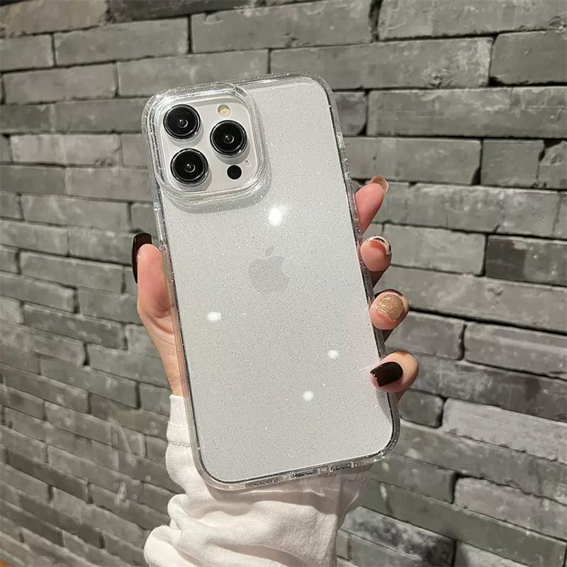 Luxury Bling Glitter Purple Clear Case For iPhone 16 Pro Max 15 14 Plus 13 12 11 X XR XS Transprent Acrylic Shockproof Cover