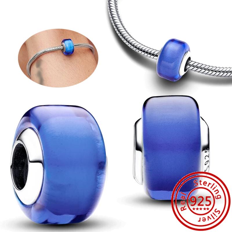925 Sterling Copper Blue Glass Zircon Series Sparkling Pendant Simple Classic Beads Fit Original Pantaro Charms Bracelet Zircon