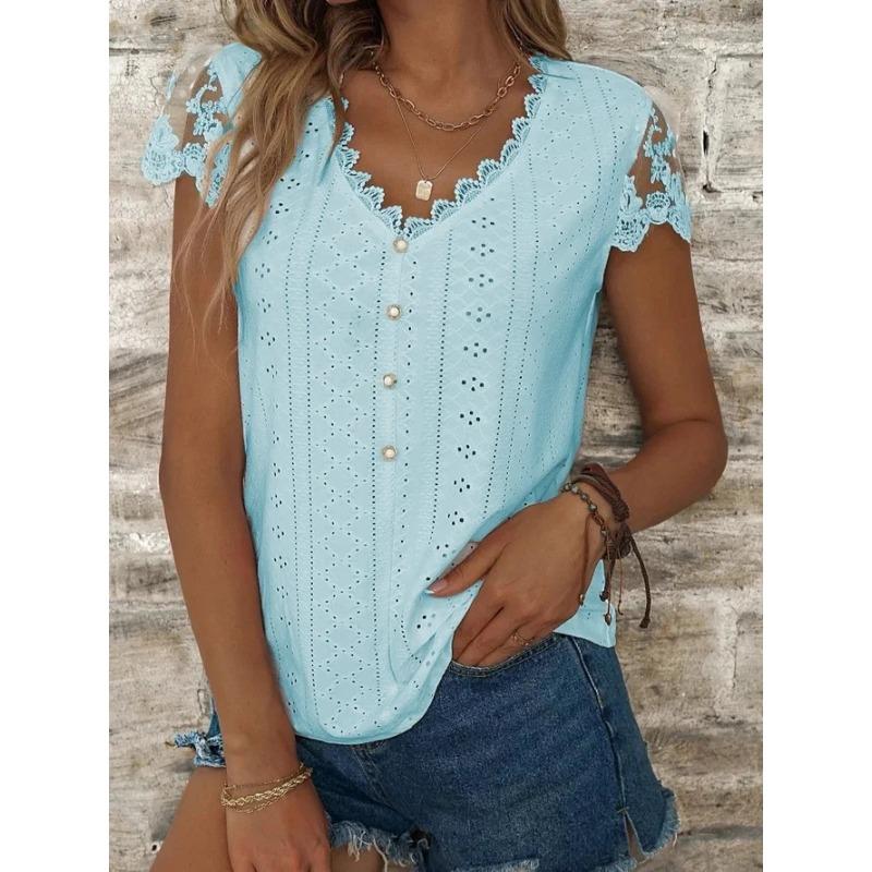 JPNTKY Women's Fashion Casual V-Neck Short Sleeve Blouses & Shirts