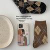 Calm Intellectual Women's Japanese Plaid Winter Wool Socks - Thick Warm Mid-Calf Celebrity Style