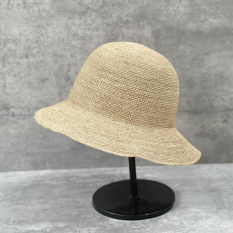 60Cm Big Head Circumference Extra Fine Raffia Woven Hand Crochet Straw Hat Women'S Summer Foldable Sunscreen Sunshade Fisherman Hat