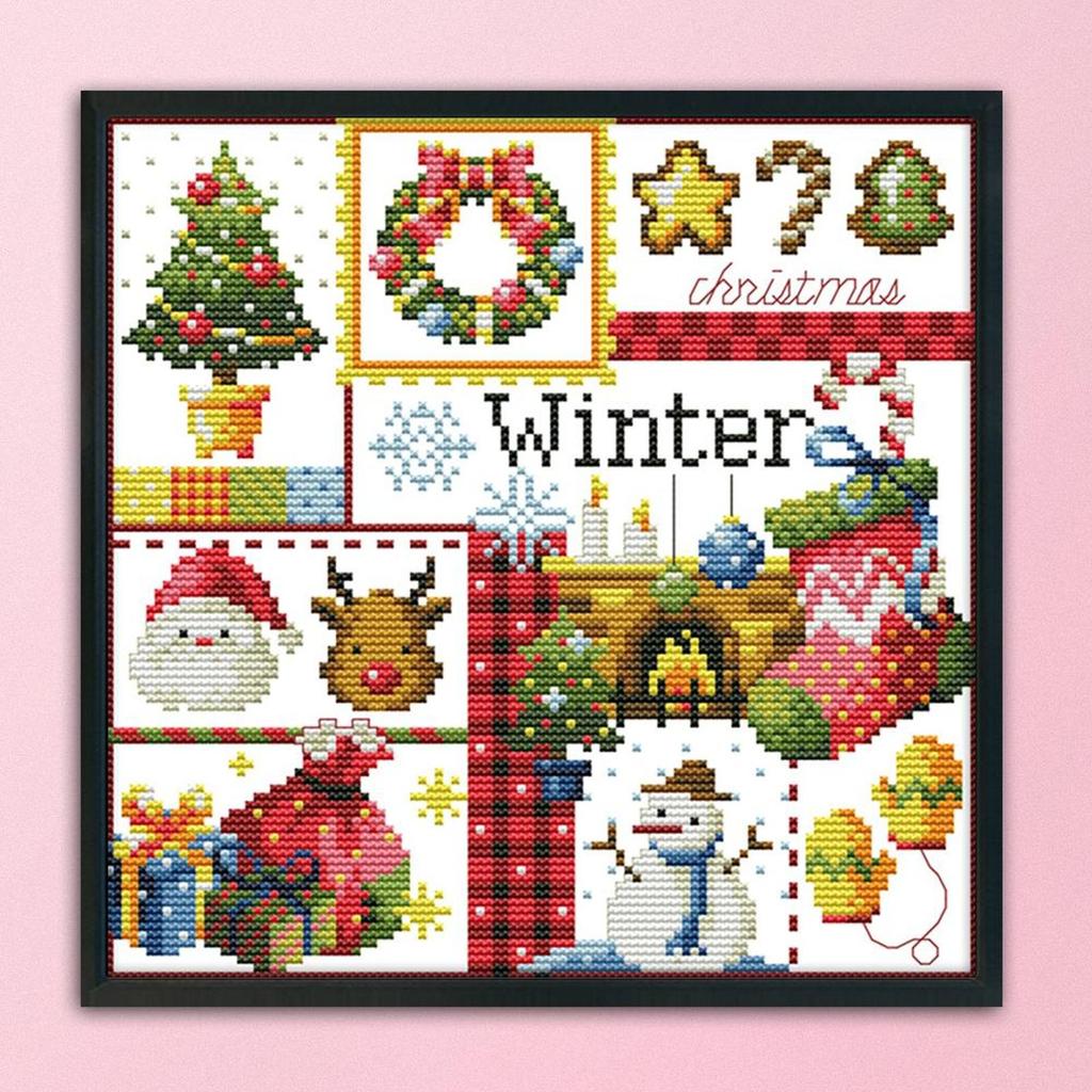 14CT Stamped Artwork DIY Four Seasons Printed Cross Stitch Kits for Home Decor