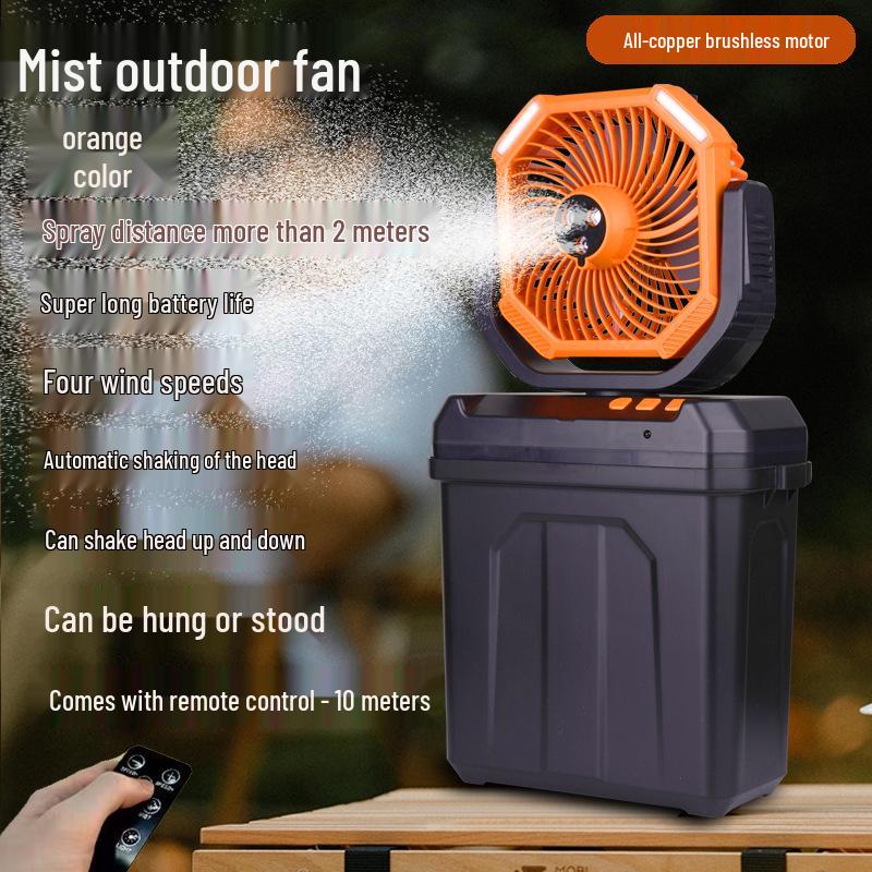 2026 Portable Outdoor Camping Fan with Spray, 20,000mAh, Rechargeable, Long Battery Life, Oscillating Fan with Light