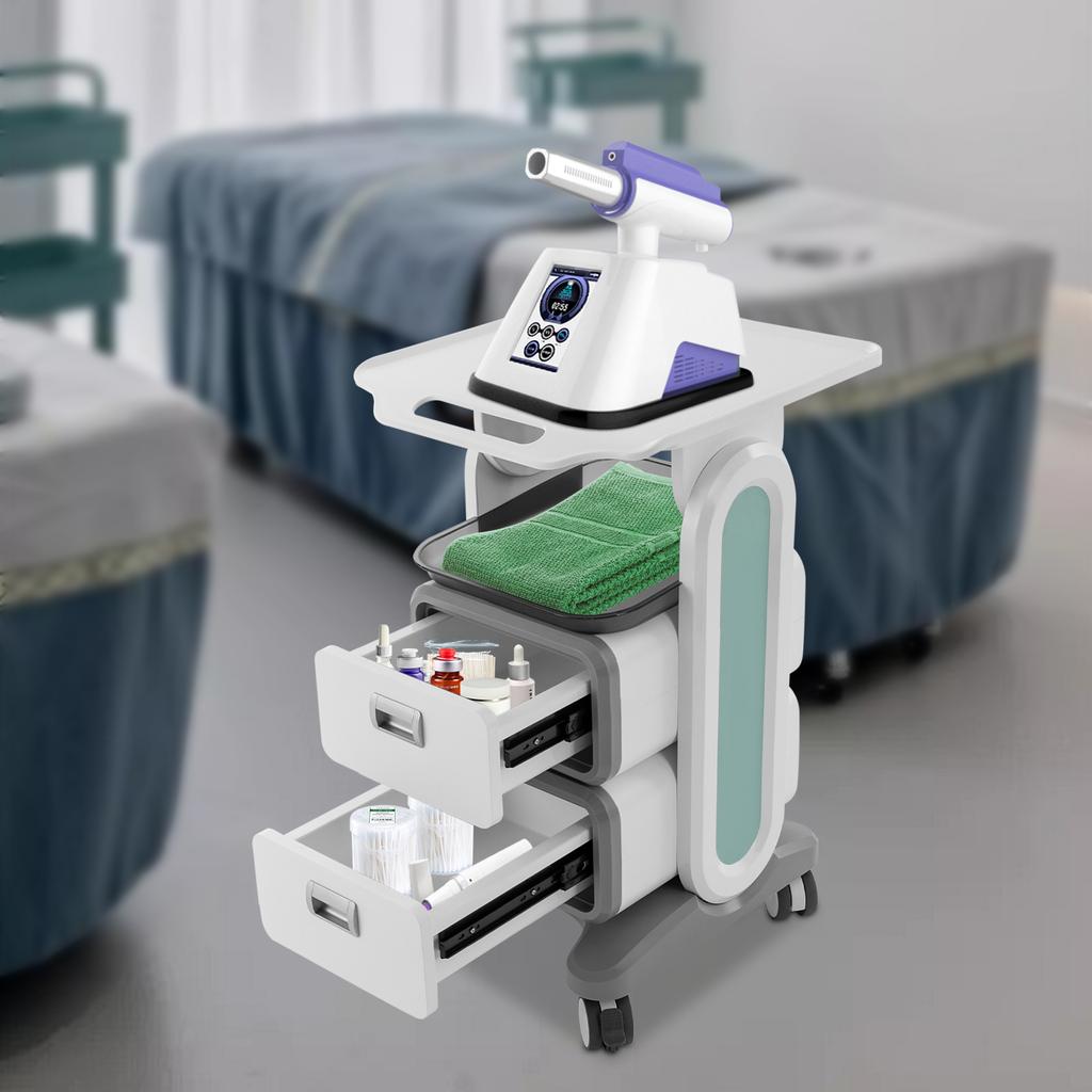 2-Drawer 2-Tray Rolling Salon Cart - Professional Medical Trolley for Dental Office, Spa, Lab & Cavitation Machine Storage