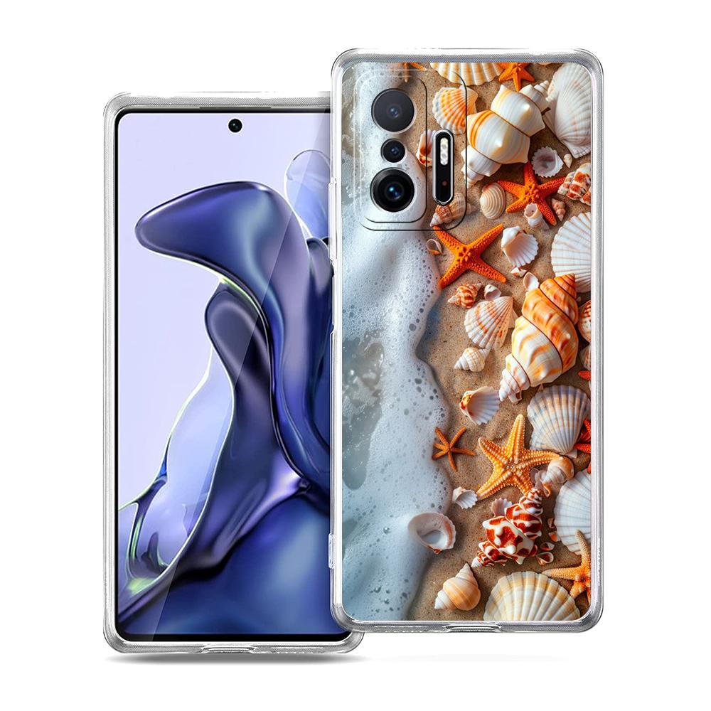 Transparent Phone Case for Xiaomi Mi 14 13 12 11 Ultra 13T 12T 11T Poco X3 NFC F3 F6 Pro Lite Soft TPU Seashell Starfish Pattern