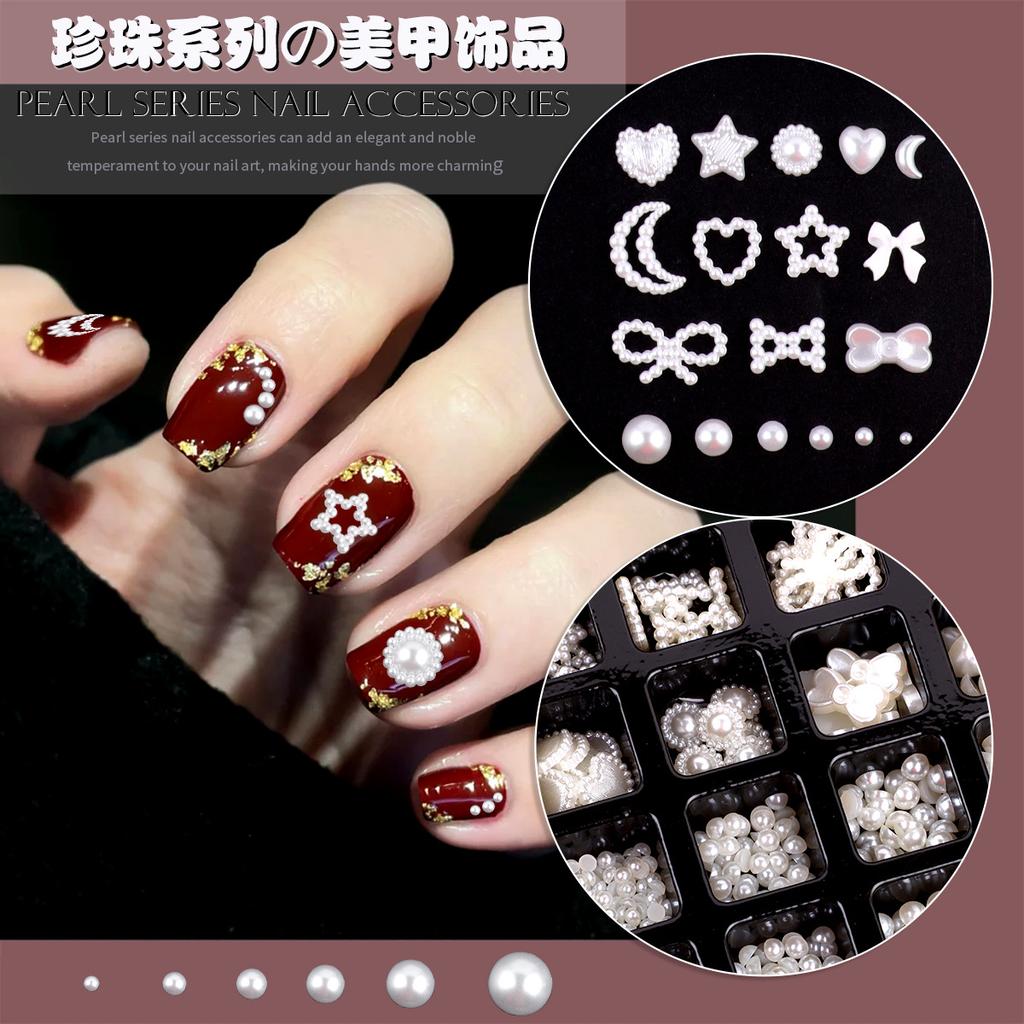 30 Grid Abs Semi-Round Pearl Nail Art Jewelry Special-Shaped Pearl Diy Decorative Accessories Mixed Size Jewelry