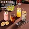 4Pcs 18.6Oz/550Ml Drinking Glasses with Bamboo Lids and Glass Straws, Glass Cups, Iced Coffee Glasses, Cute Iced Tea Glasses, Beer Glasses