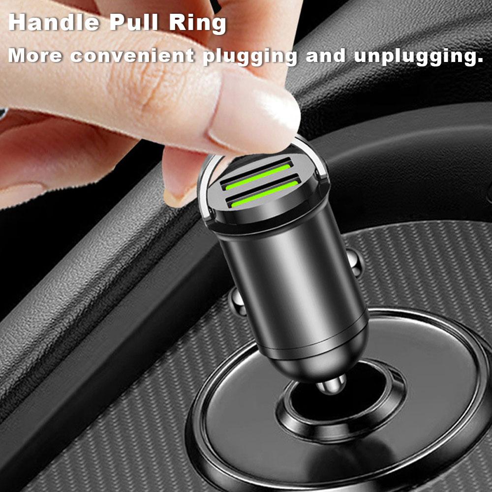 200W Dual Ports Mini USB Car Charger Super Fast Charging Cigarette Socket Lighter 12-24V Aluminum Alloy Phone Charge Adapter