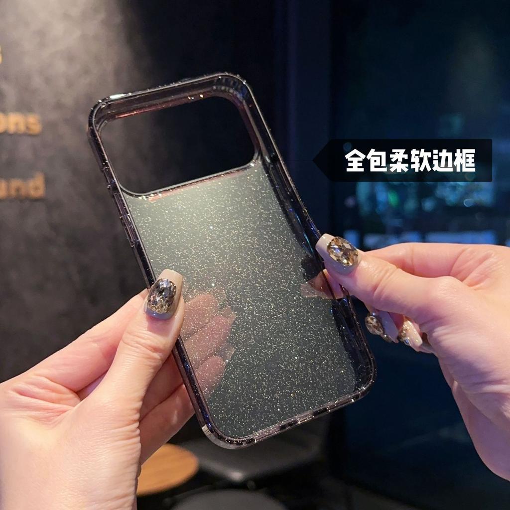 Applicable To iPhone17Pro Golden Star Glitter Mobile Phone Case Apple 15 Transparent All-Inclusive Soft Edge Ins Protective Case