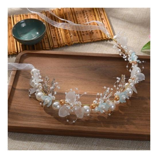 Kinder Girlande Stirnband mit Band Befestigung Künstliche Blume Dekor Faux Perlen Prinzessin Mädchen Girlande Kopfschmuck