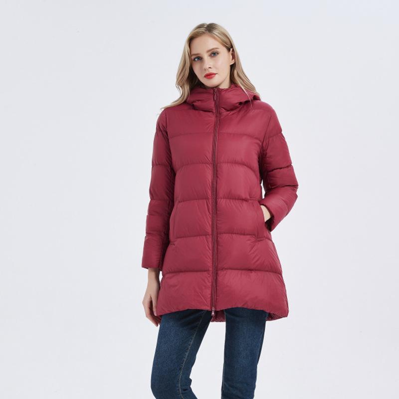 Down jacket women's winter medium and long white duck down hooded jacket, new fashionable loose women's clothing