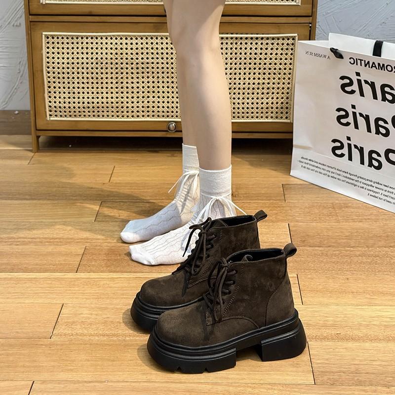 Thick-soled Martin Boots Women's Autumn and Winter New Square Head Lace-up Retro Student Short Boots