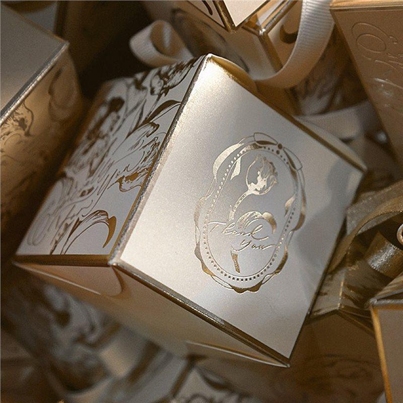 50Pcs French Sugar Box Light Luxury Golden Candy Champagne Color Wedding Candy Box Wedding Accompanying Paper Gift Box
